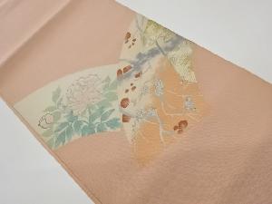 リサイクル　地紙に梅・牡丹模様織出し名古屋帯